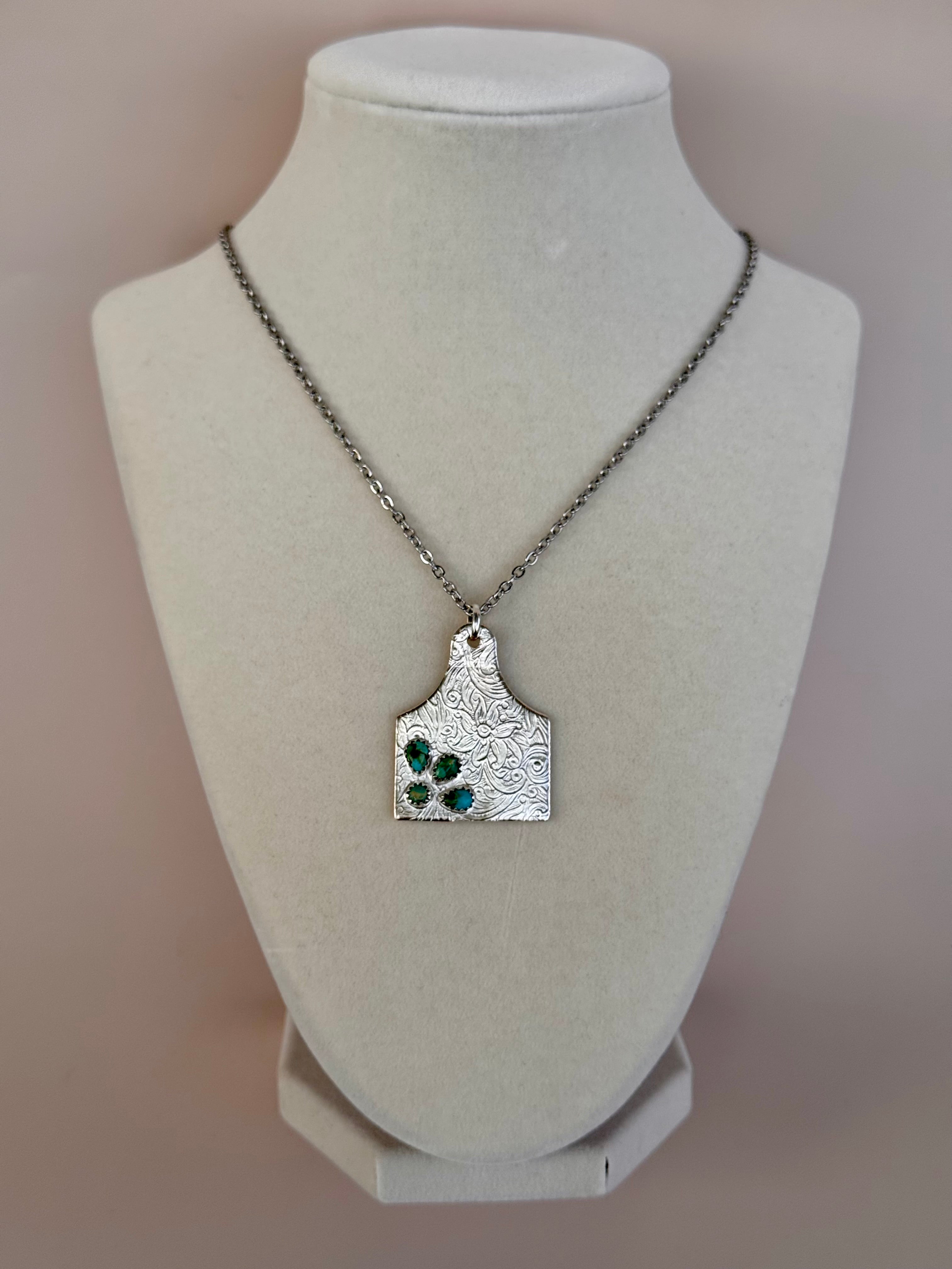 Cow Tag With Turquoise Stones