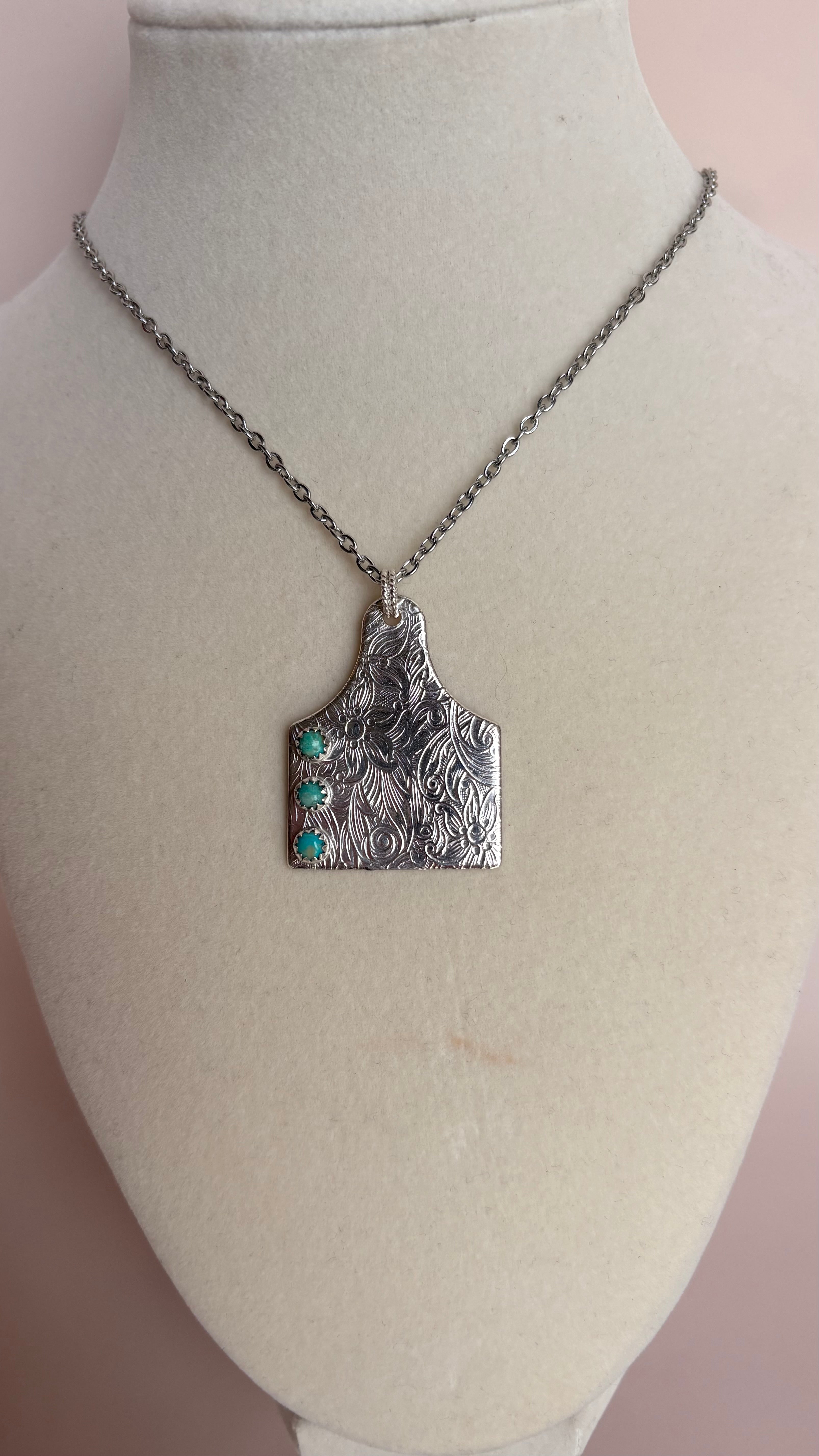 Cow Tag with Turquoise Stones