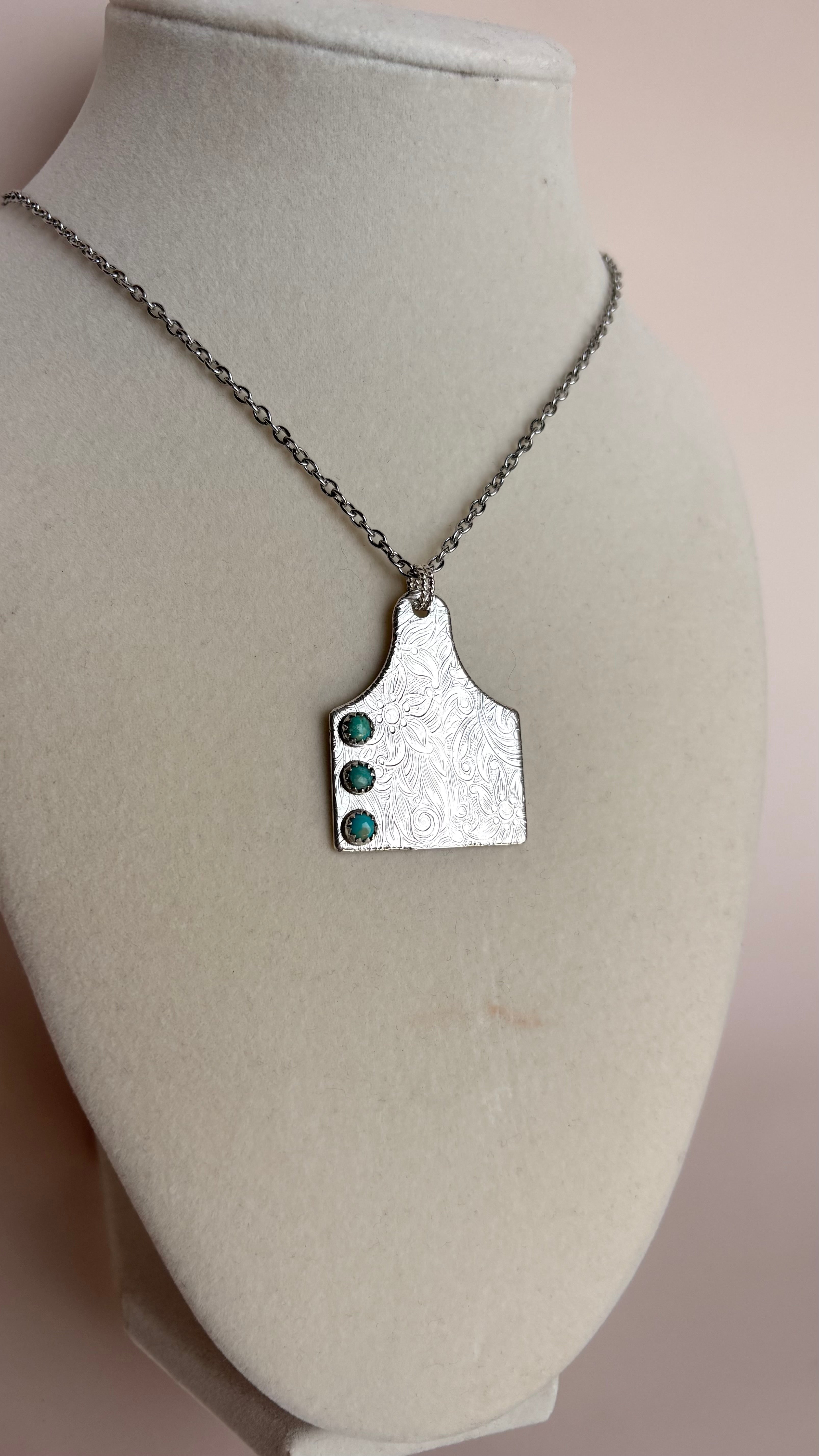 Cow Tag with Turquoise Stones