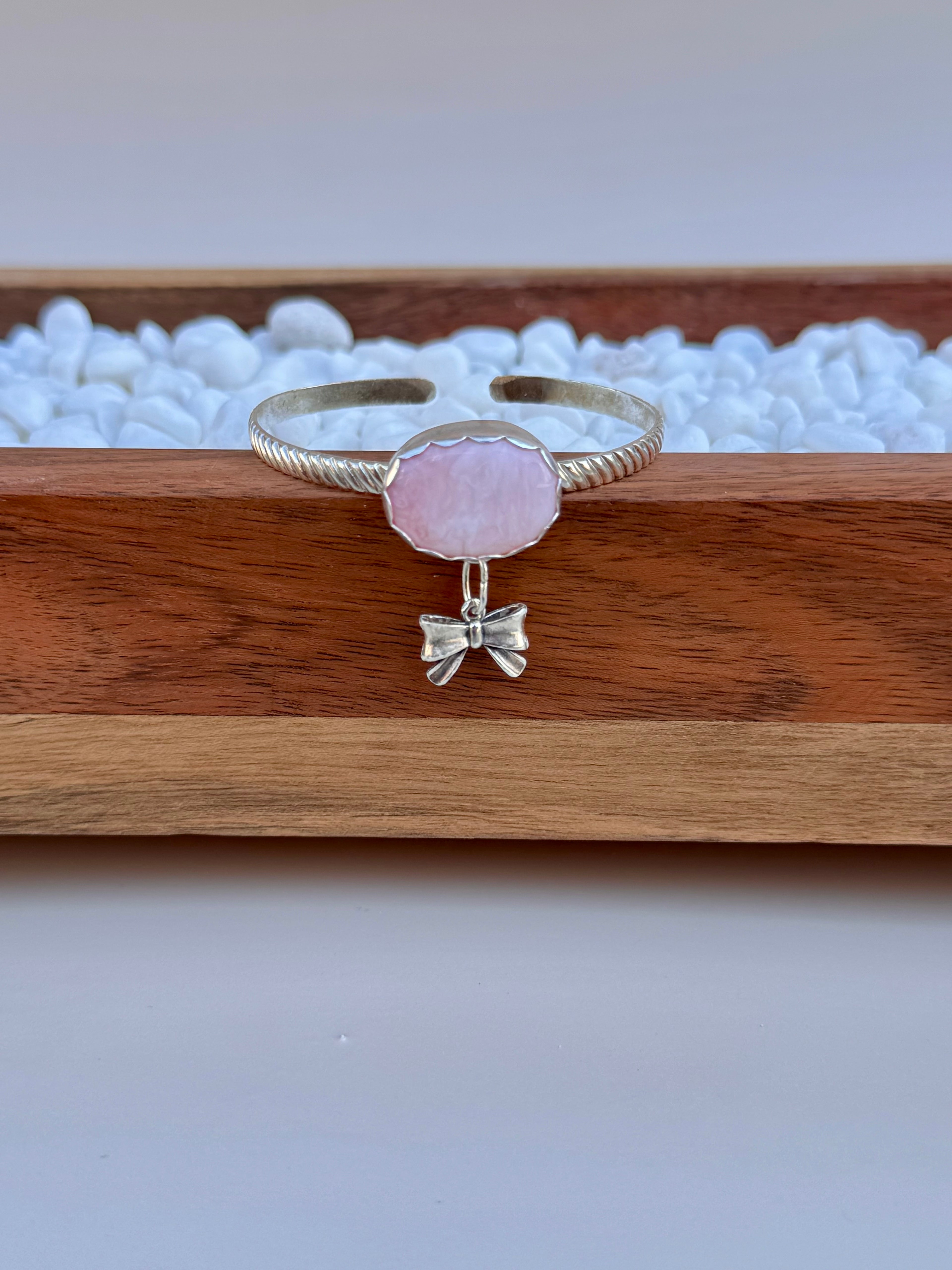 Pink Mother of Pearl Bow cuff 5 inches