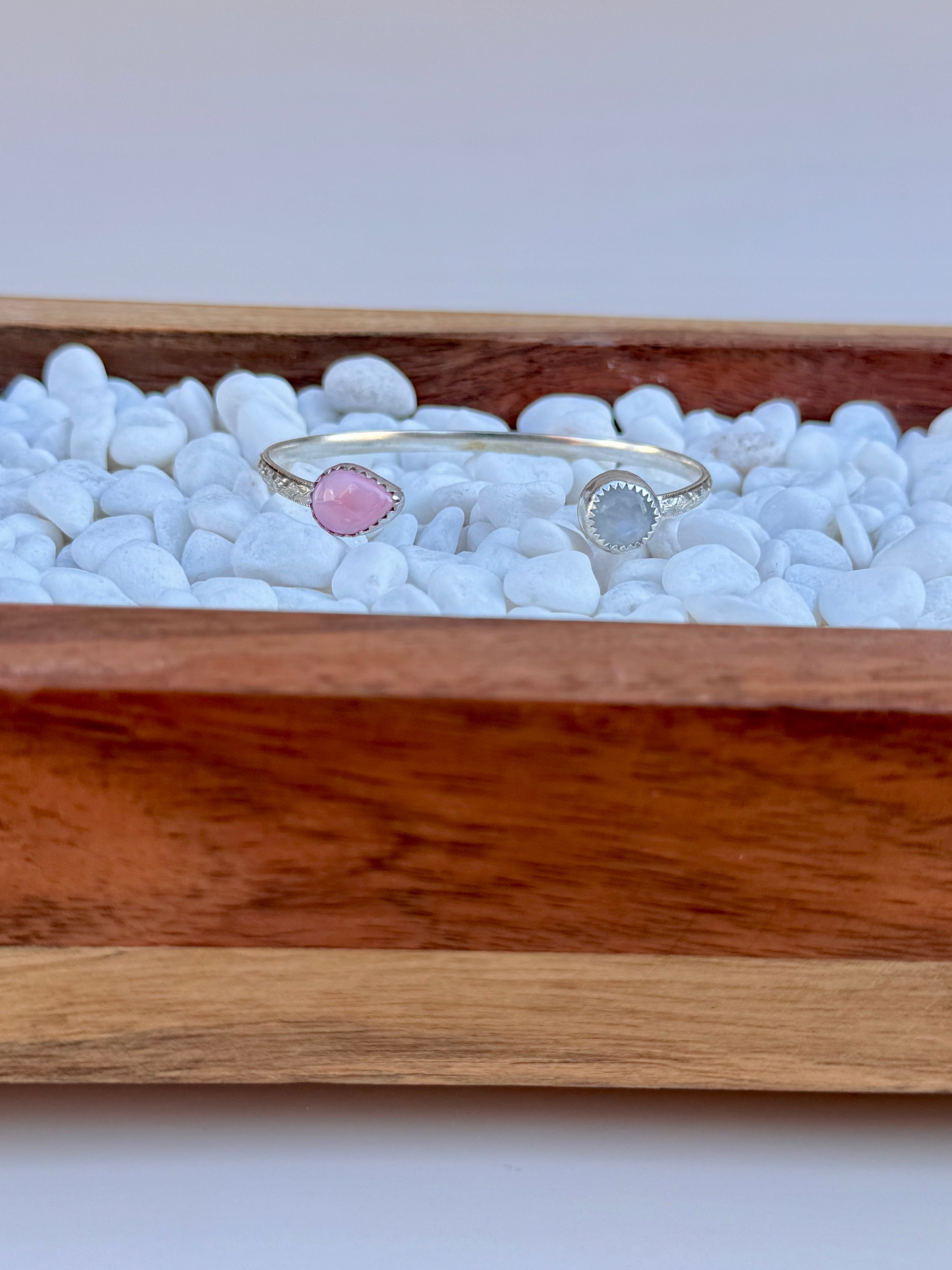 Pink Conch and Moonstone Cuff 5 inches
